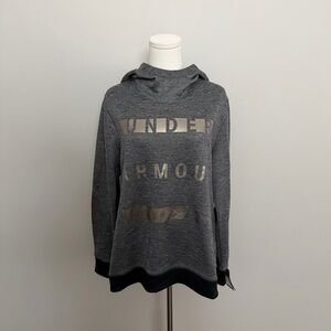 Under Armour Sweatshirt Hoodie Lounge Travel Athletic Grey Metallic Gold Black